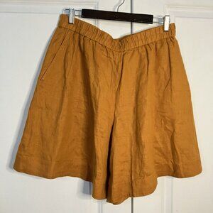 COS Linen Shorts Womens 12 Orange Yellow Ochre Bermuda Pull On Coastal Minimal
